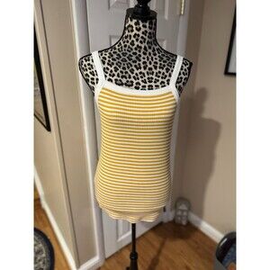 OLD NAVY Slim Fit Ribbed Knit Tank Top Gold White Stripe Y2K Cami Boho Stretch M